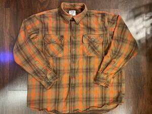 North Country Outdoors Heavyweight Flannel Shirt Men 2XL XXL Brown Orange Plaid